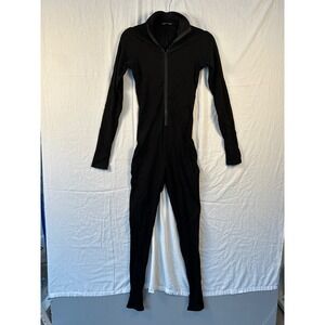 Fashion Nova Black Ribbed Zip Front Long Sleeve Catsuit Jumpsuit #2261